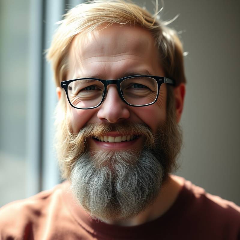Portrett av Lars Olsen, en mann med skjegg og briller, smiler mot kameraet.